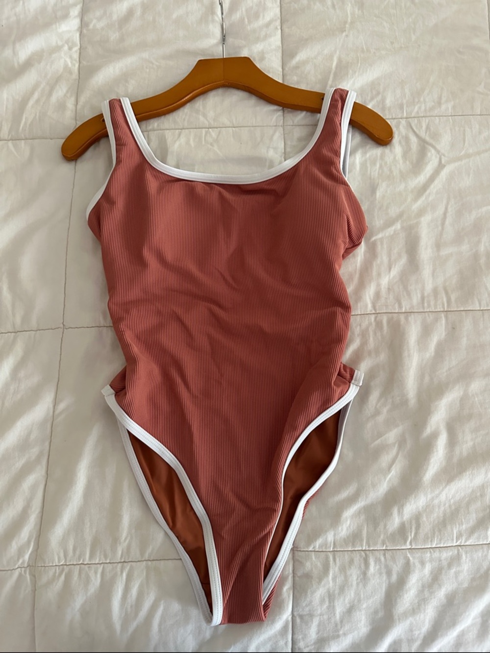 LainSnow Rust One-Piece Swimsuit with White Trim